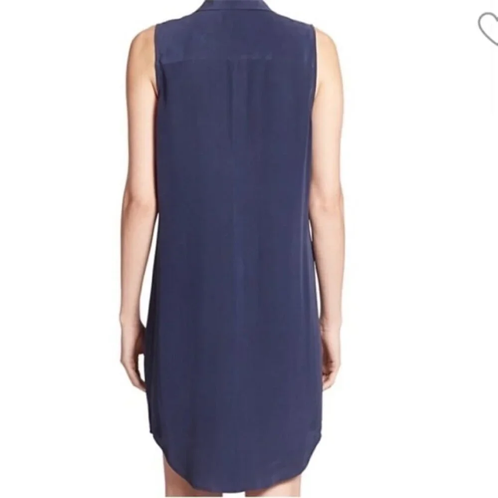 NWT Equipment Femme navy Adalyn Silk Sleeveless Shirtdress button down Size L - Picture 3 of 10